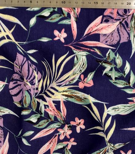 TISSU CREPE DE VISCOSE FLEURI - Marine