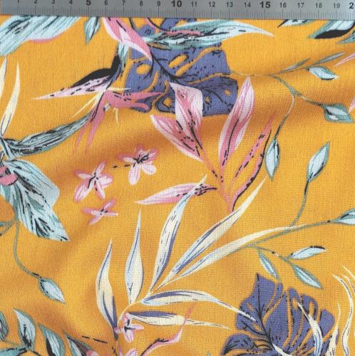 TISSU CREPE DE VISCOSE FLEURI - Jaune