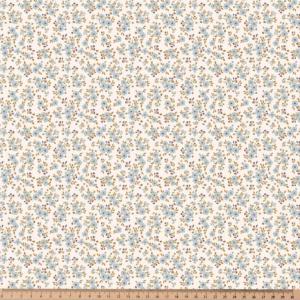 POPELINE DE COTON  FLEURS / LIBERTY - Blanc et Ciel