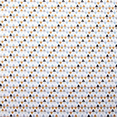 Tissu imprimé Triangles - Bleu / Blanc / Rouille - 100% coton - au mètre