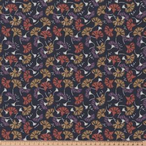 TISSU Liberty ® Fleurs  Orange Violet Camel 100% Coton - Au mètre