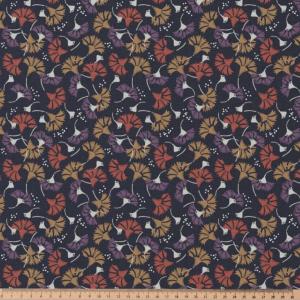 TISSU Liberty ® Fleurs  Orange Violet Camel 100% Coton - Au mètre