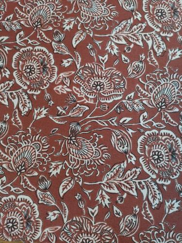 TISSU COTON ENDUIT ANTI TACHE  - FEUILLES MARRON - au mètre