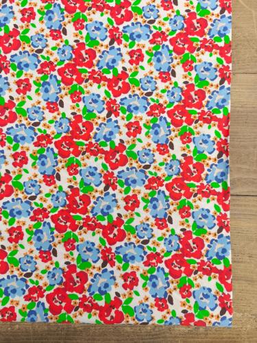 TISSU 100%  COTON  IMPRIME  FLEURS rouge bleu vert au mètre