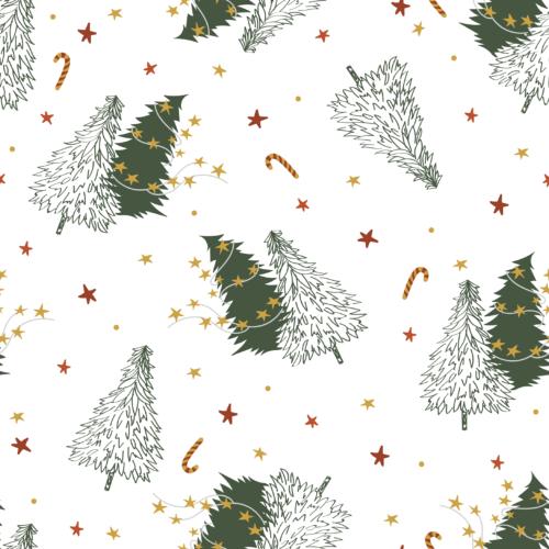 TISSU 100% coton BIO - Motifs Sapins de Noël - au mètre