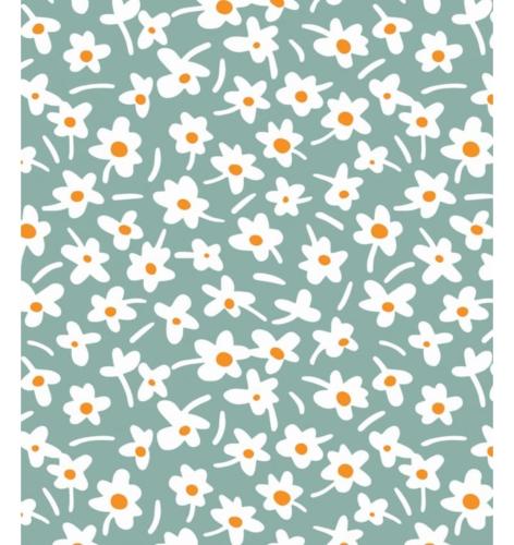 Toile cirée imprimée petites Fleurs menthe  - laize 140cm - Le mètre 