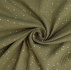 Tissu Double gaze Pailletée - VERT / OR - au mètre