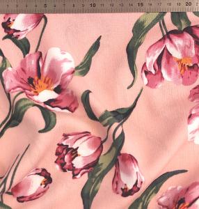 TISSU CREPE DE VISCOSE FLEURI - Rose