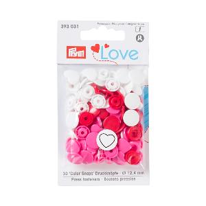 Boutons pressions plastique Love Prym - Coloris Blanc / fuschia  COEUR - Lot de 30