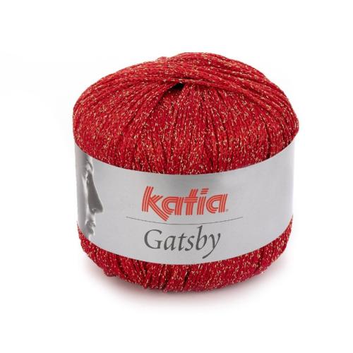 Fil à tricoter ou à crocheter Katia Gatsby - Rouge métallisé Doré - 50g