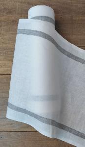 Tissu à Torchon au mètre 100% LIN - Blanc Crème rayé Gris - Largeur de 49cm