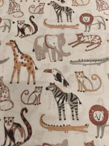 TISSU 100%  COTON  IMPRIME ANIMAUX DE LA JUNGLE au mètre