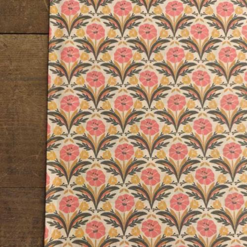 TISSU 100% COTON IMPRIME FLEURS ton orangé au mètre