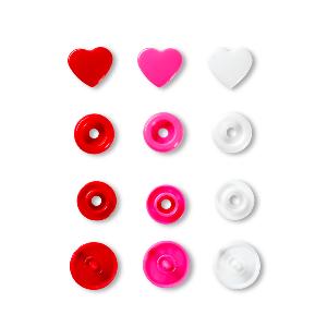 Boutons pressions plastique Love Prym - Coloris Blanc / fuschia  COEUR - Lot de 30