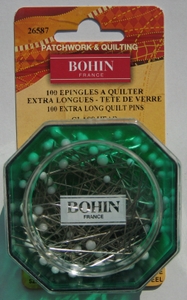 Epingle à quilter extra longue tête de verre blanche BOHIN France - lot de 100