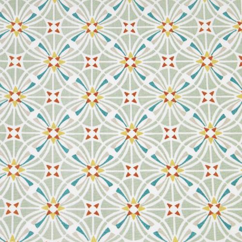 Tissu imprimé Rosaces - Vert / Orange - 100% Coton -  au mètre