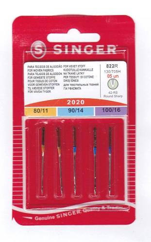 AIGUILLES SINGER 2020 - 822R POUR MACHINE A COUDRE - ASSORTIMENT PAR 5 - N°80 à N°100 - TOUS TISSUS