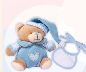 Mini Doudou à broder Ours Brun Habits et chapeau coloris Bleu - OG00015