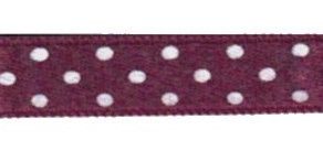Ruban satin imprimé à Pois - Coloris Bordeaux - Le mètre 