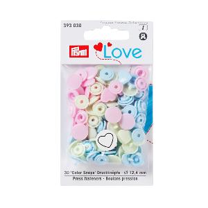 Boutons pressions plastique forme Coeur Prym Love- Coloris layette Assortiment COEUR - Lot de 30