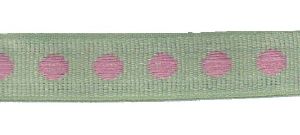 Ruban  imprimé à Pois Vert tissés Rose - Le mètre