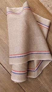 Tissu à Torchon au mètre 100% LIN - Naturel rayé Bleu Blanc Rouge - Largeur de 49cm