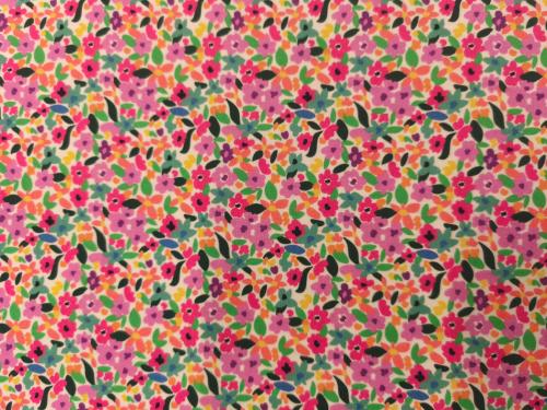 Tissu coton imprimé fleurs rose- 100% Coton -  au mètre