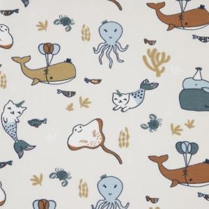 TISSU COTON JERSEY IMPRIMÉ - Animaux marins - au mètre