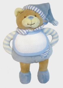 Doudou Hochet à broder - Ourson BLEU - OG00148