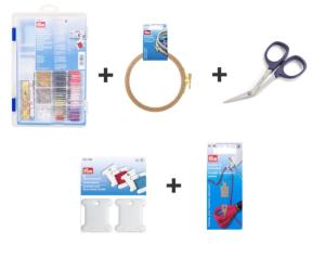 CERCLE + CISEAUX + ENFILE AIGUILLE + CARTONETTES + BOITE DE RANGEMENT