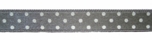 Ruban satin imprimé à Pois - Coloris Gris - Le mètre 