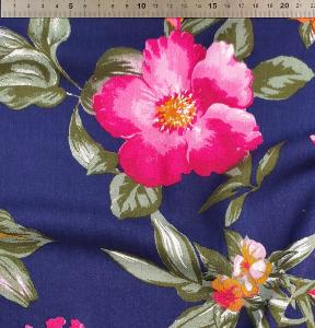 TISSU CREPE DE VISCOSE FLEURI - Bleu