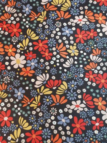 TISSU COTON ENDUIT ANTI TACHE  - IMPRIME FLEURS- au mètre