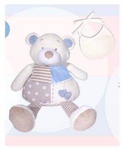 Doudou ours Gris et Bleu avec Bavoir à Broder