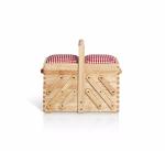 Travailleuse en Bois clair à double ouverture avec tissu Vichy Rouge