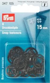 Boutons pression 15mm en plastique noir - lot de 6 - Prym