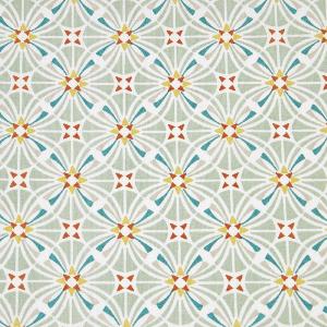 Tissu imprimé Rosaces - Vert / Orange - 100% Coton -  au mètre