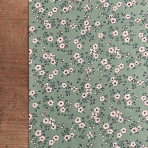 TISSU POPELINE DE COTON  FLEURIE VERT  - Multicolore 