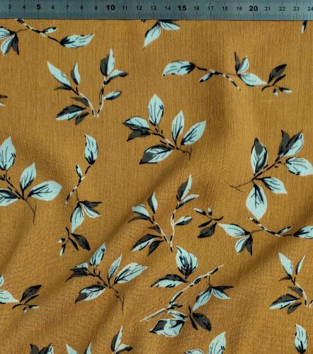 TISSU CREPE DE VISCOSE FLEURI - Moutarde