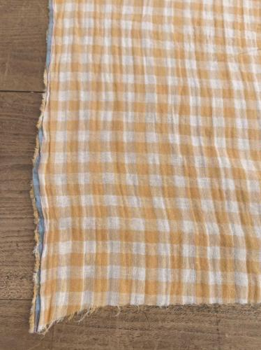 TISSU 100% COTON double gaze vichy jaune blé - Bi face