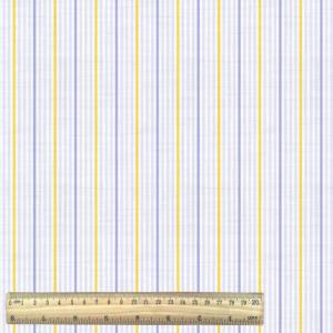 TISSU 100% COTON  IMPRIME - Rayé bleu jaune - Au mètre