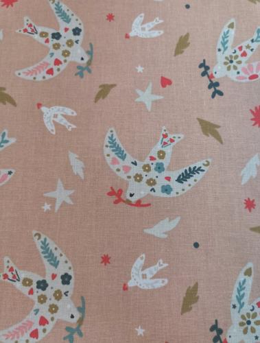 TISSU COTON ENDUIT ANTI TACHE  - IMPRIME OISEAUX- au mètre