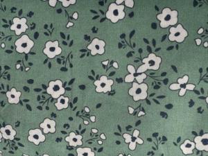 TISSU POPELINE DE COTON  FLEURIE VERT  - Multicolore 