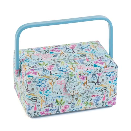 Boite a couture motif ciseaux et fleurs 