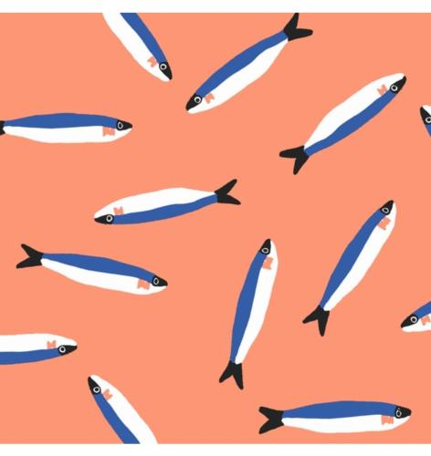 Toile cirée imprimée Sardine coloris Saumon - laize 140cm - Le mètre 