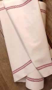 Tissu à Torchon au mètre 100% Coton - Ecru rayé Rouge - Largeur de 60cm
