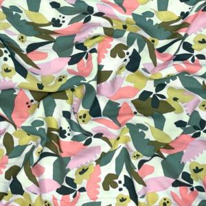 TISSU VISCOSE FLUIDE- Fleurs Ecru vintage  - Au mètre