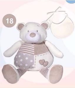 Doudou ours Beige et Taupe avec Bavoir à Broder