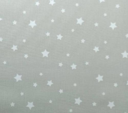 Tissu imprimé étoile Blanche fond beige- 100% Coton - vendu au mètre ou au 1/2 mètre
