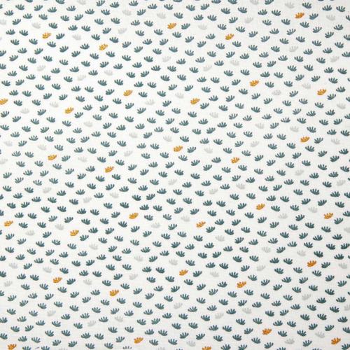 Tissu imprimé feuillages - Gris bleuté / Or - 100% coton - au mètre